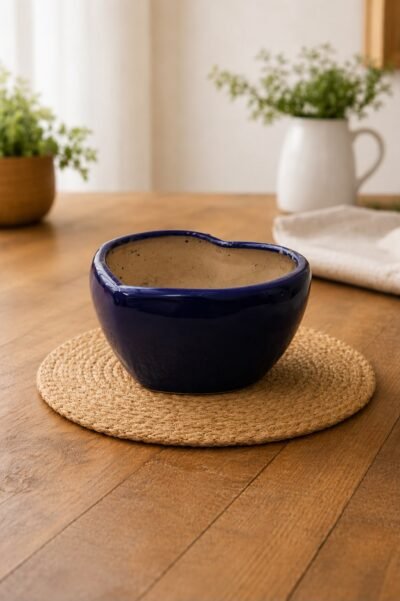 Premium Blue Heart-Shaped Ceramic Planter Pot