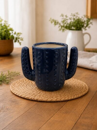 Premium Blue Cactus Ceramic Planter Pot for Indoor Plants