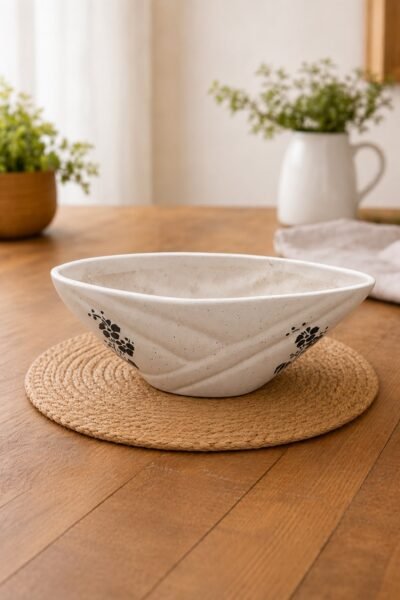 Premium White Ceramic Oval Planter Bowl with Floral Design