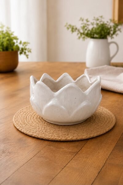 Premium White Lotus Flower Ceramic Planter Pot