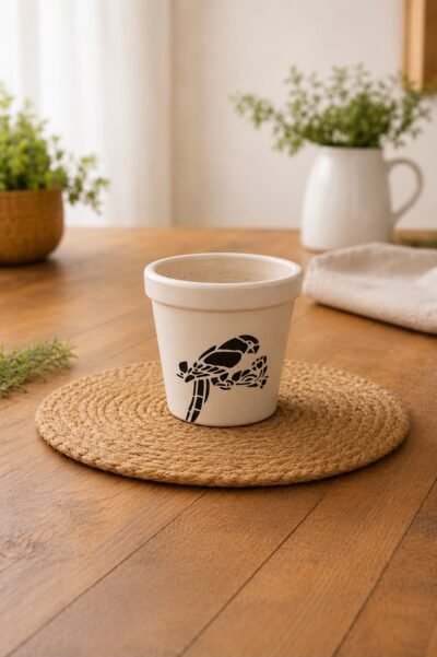 Premium White Ceramic Planter Pot with Bird Design