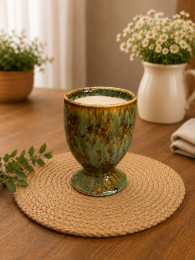 Green & Brown Ceramic Planter Pot with Reactive Glaze