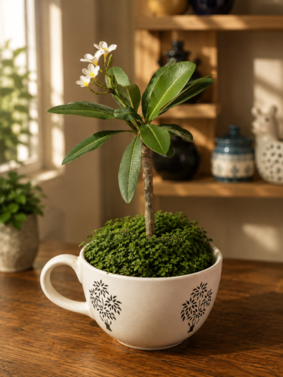 3-Year-Old White Plumeria (Frangipani) Topiary Plant in Designer Ceramic Pot