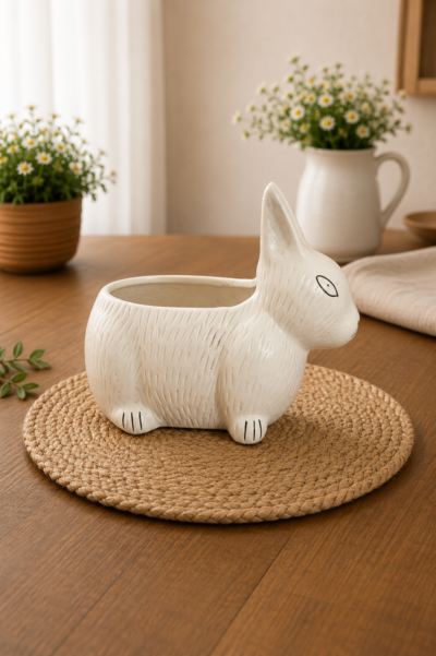 White Ceramic Bunny Planter Pot