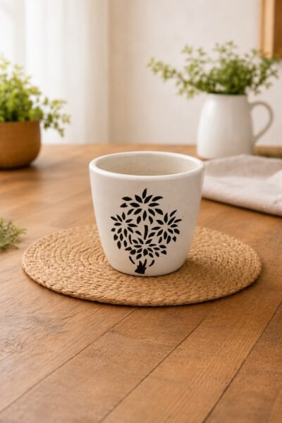 Premium White Ceramic Planter Pot with Floral Tree Design