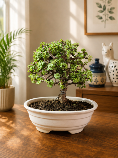 5-Year-Old Premium Jade Topiary Bonsai Plant (Portulacaria afra) in White Ceramic Bonsai Pot