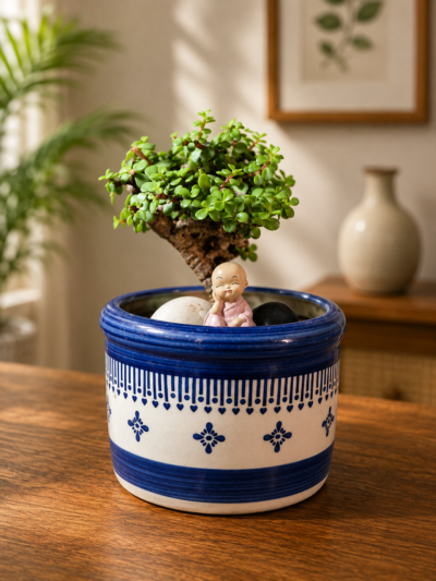 5-Year-Old Mini Jade Bonsai Plant (Portulacaria afra) in Decorative Ceramic Pot