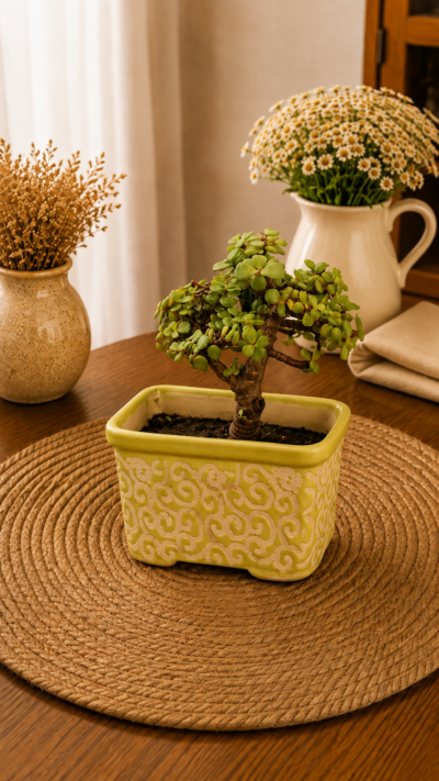 Jade Topiary Plant (Portulacaria afra) in Decorative Ceramic Planter