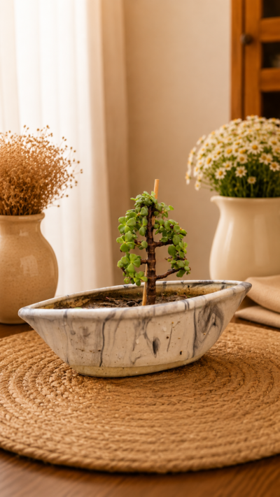 Jade Topiary Plant (Portulacaria afra) in Designer Ceramic Planter
