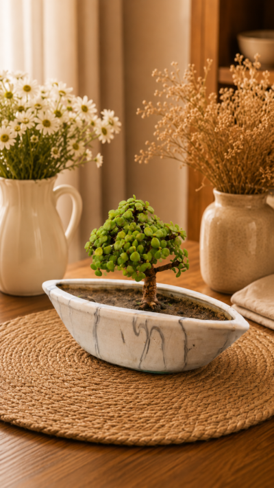 Jade Topiary Plant (Portulacaria afra) in Designer Ceramic Planter