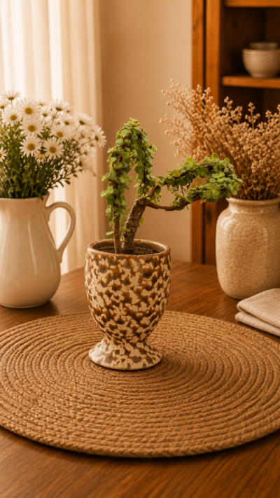 Jade Topiary Plant (Portulacaria afra) in Decorative Ceramic Pot