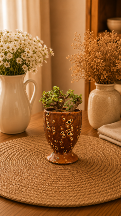 Jade Topiary Plant (Portulacaria afra) in Brown Designer Ceramic Pot
