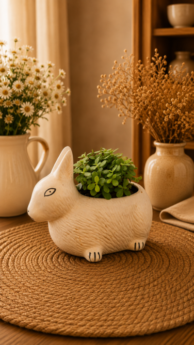 Jade Topiary Plant (Portulacaria afra) in Deer-Shaped Ceramic Planter
