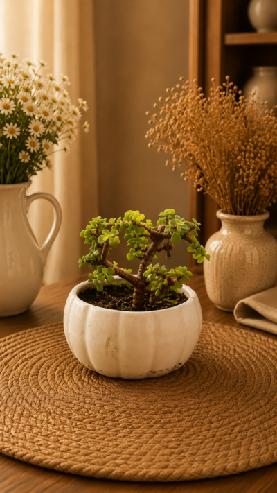 Jade Topiary Plant (Portulacaria afra) in Ceramic Pot