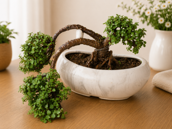 7–8-Year-Old Cascade Jade Topiary Bonsai Plant (Portulacaria afra) in Premium Ceramic Oval Pot