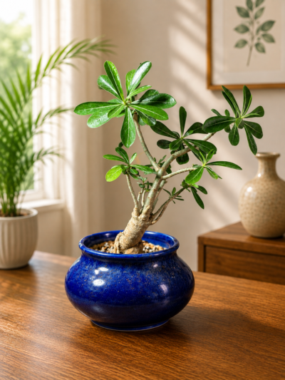 5-Year-Old Ginseng Jade Bonsai Plant (Portulacaria afra) in Premium Blue Ceramic Pot