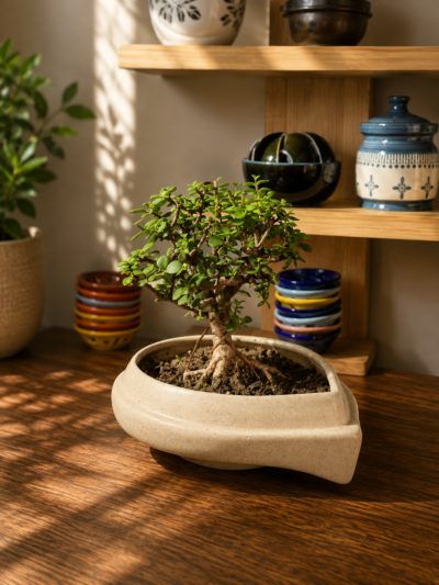 3-Year-Old Mini Jade Topiary Bonsai Plant (Portulacaria afra) in Premium Ceramic Pot
