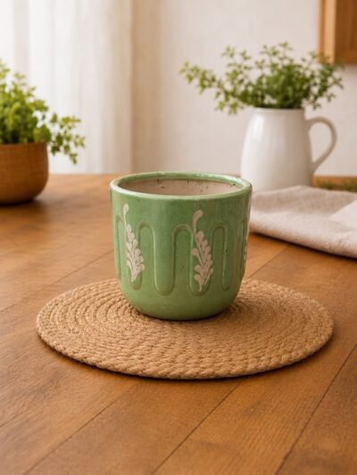 Premium Green Ceramic Planter Pot for Indoor Plants