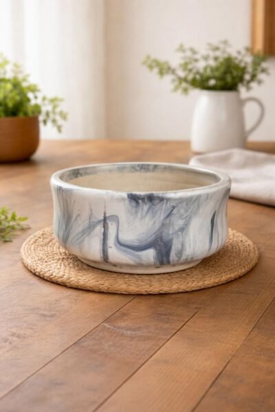 Premium Marble-Effect Ceramic Planter Pot