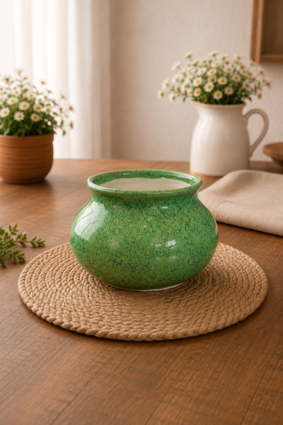 Green Speckled Ceramic Planter Pot