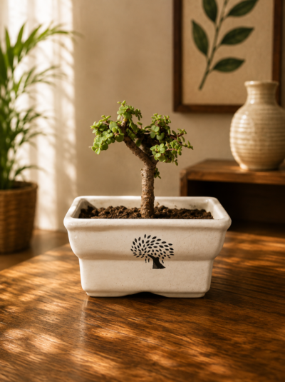 3-Year-Old Mini Jade Topiary Bonsai Plant (Portulacaria afra) in Decorative Ceramic Bonsai Pot