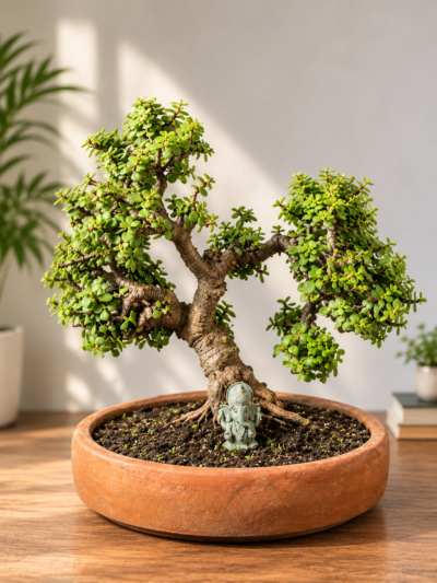 12-Year-Old Premium Jade Topiary Bonsai Plant (Portulacaria afra) in Large Ceramic Bonsai Pot