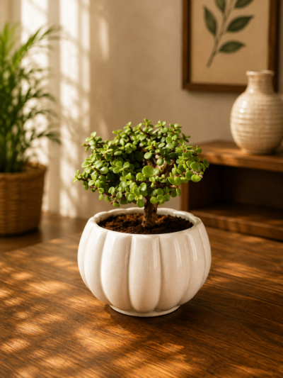 6-Year-Old Compact Jade Topiary Bonsai Plant (Portulacaria afra) in Premium Ceramic Pot
